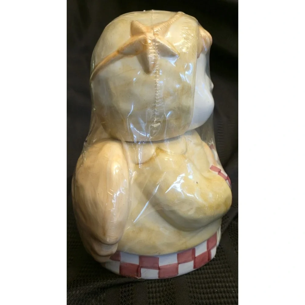 NEW Vintage Design Pac Angel Cookie Jar Beige Red Plaid Heart Wings